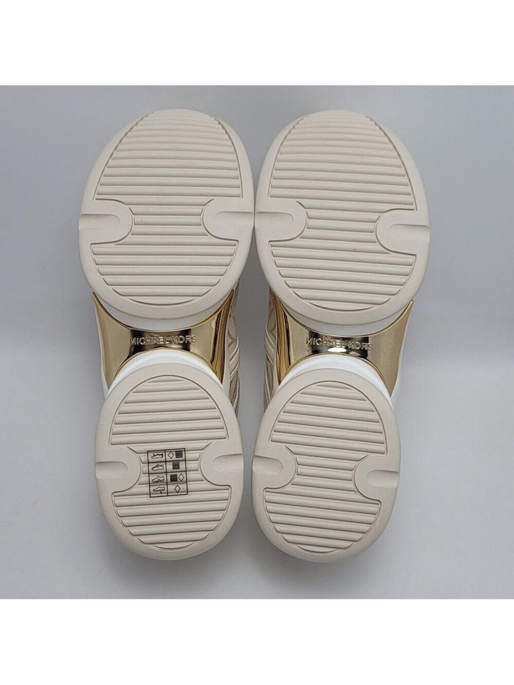 Michael Kors Olympia Metallic Logo Jacquard Trainer Cream Gold Women's 10M NIB - Picture 11 of 13